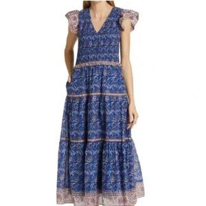 Sea New York || Rosita‎ Floral Smocked Tiered Midi-Dress Blue Purple Sz 8